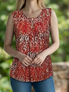 Jones Studio Red and Black Patterned Tank Top